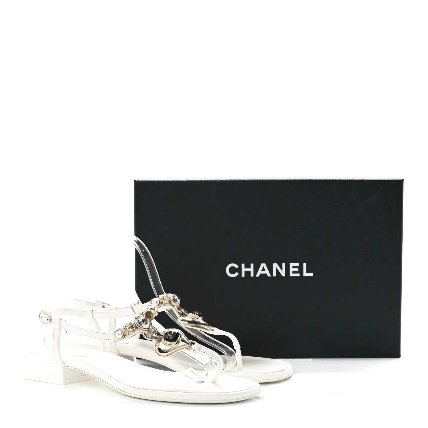 Chanel Lambskin Metal Heart Thong Sandals 40.5 White 9 of 9