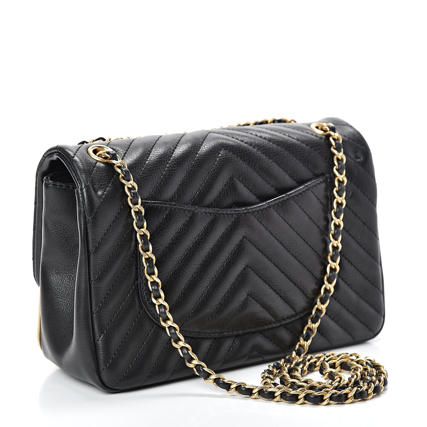 Calfskin Chevron Quilted Mini Rock The Corner Flap Black