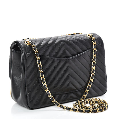 Chanel Calfskin Chevron Quilted Mini Rock The Corner Flap Black 2 of 13