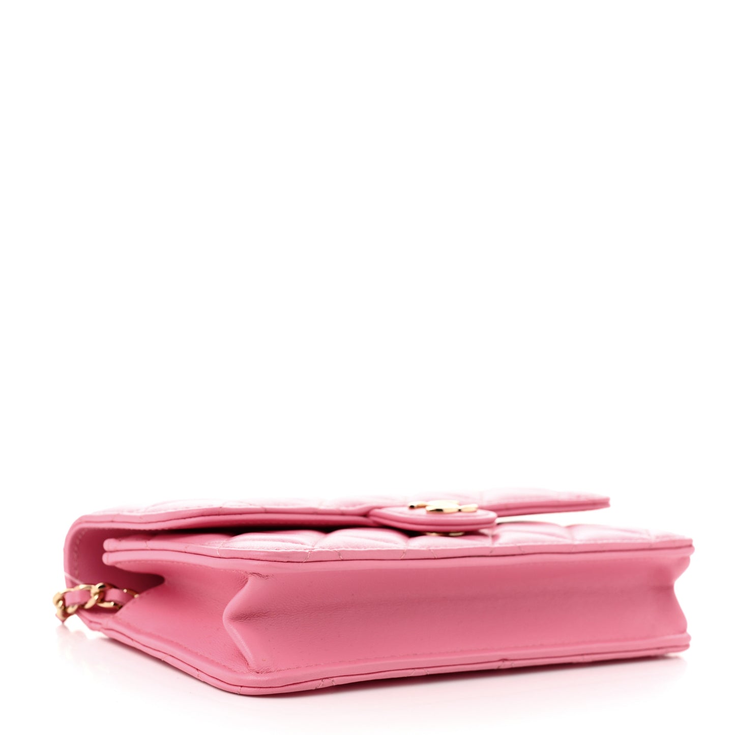 Lambskin Quilted Flap Phone Holder With Chain Pink