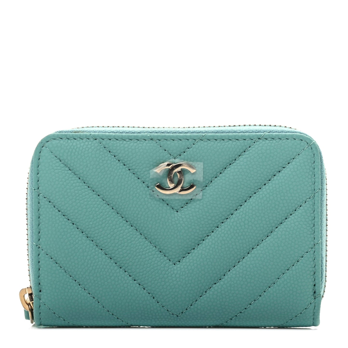 Caviar Flat Chevron Quilted Zip Around Coin Purse Green