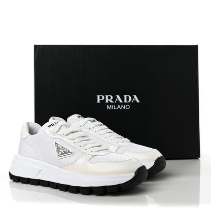 Prada Re-Nylon Spazzolato Metal Triangle Logo Womens Prax 01 45mm Sneakers 39 White Black 10 of 10