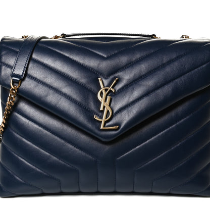 Saint Laurent Calfskin Y Quilted Monogram Medium Loulou Chain Satchel Deep Marine 1 of 13