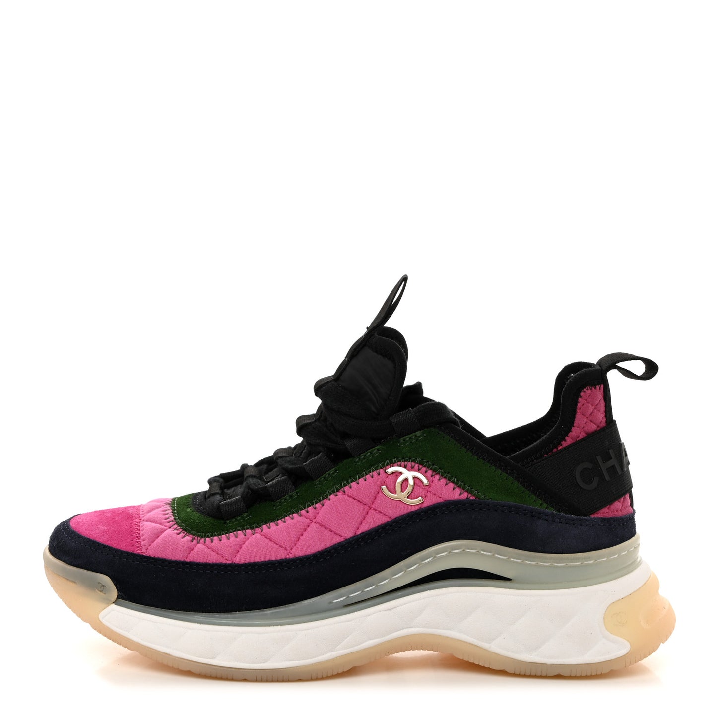 Fabric Suede Calfskin CC Sneakers 35.5 Dark Pink Green