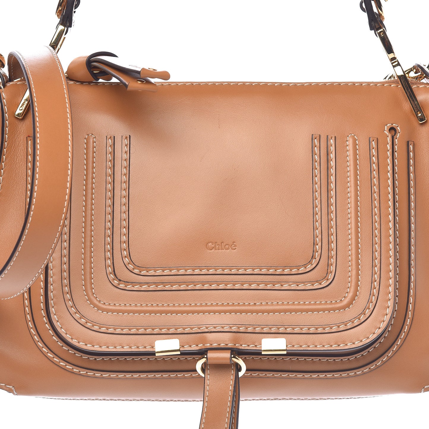 Shiny Calfskin Marcie Saddle Shoulder Bag Autumnal Brown