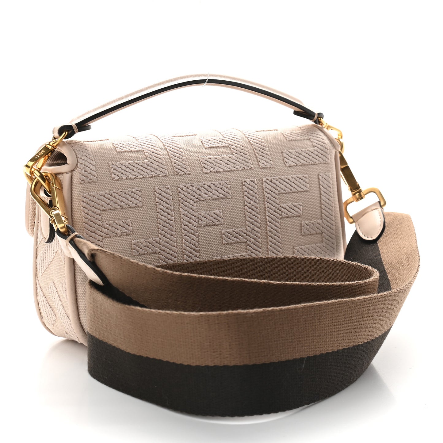 Canvas Vitello King Bi-Color Strap FF Embroidered Mini Baguette Poudre