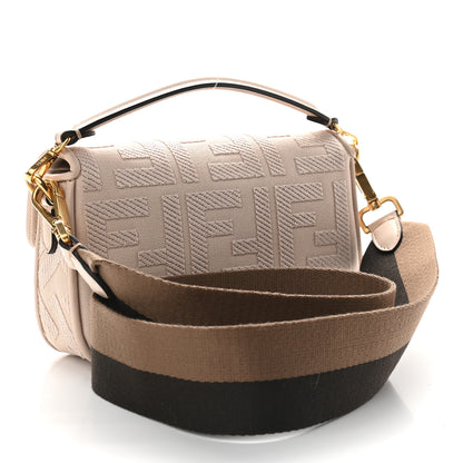 Fendi Canvas Vitello King Bi-Color Strap FF Embroidered Mini Baguette Poudre 2 of 9