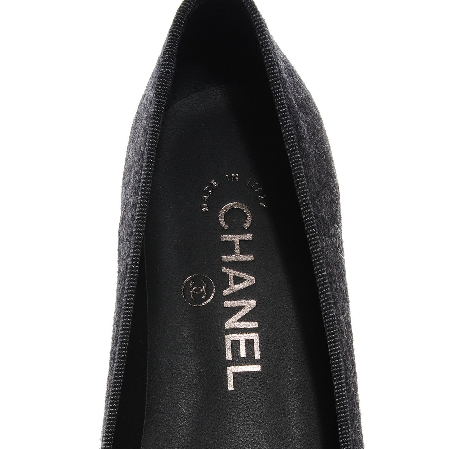 Tweed Flannel Cap Toe Ballerina Flats Grey Black 36