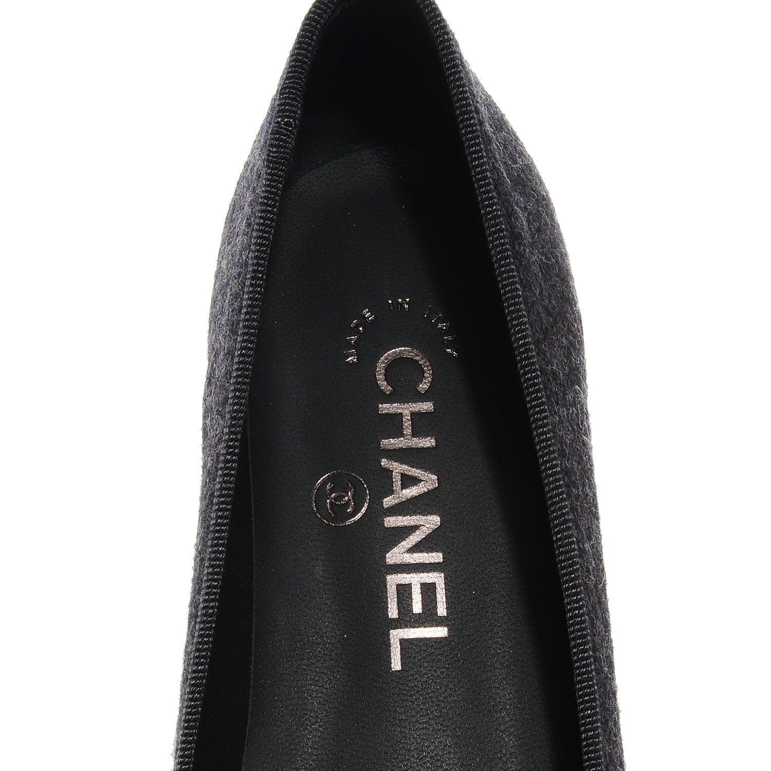 Chanel Tweed Flannel Cap Toe Ballerina Flats Grey Black 36 7 of 9
