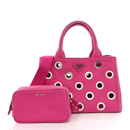 Prada Canvas Grommet Canapa Tote Pink 3 of 18