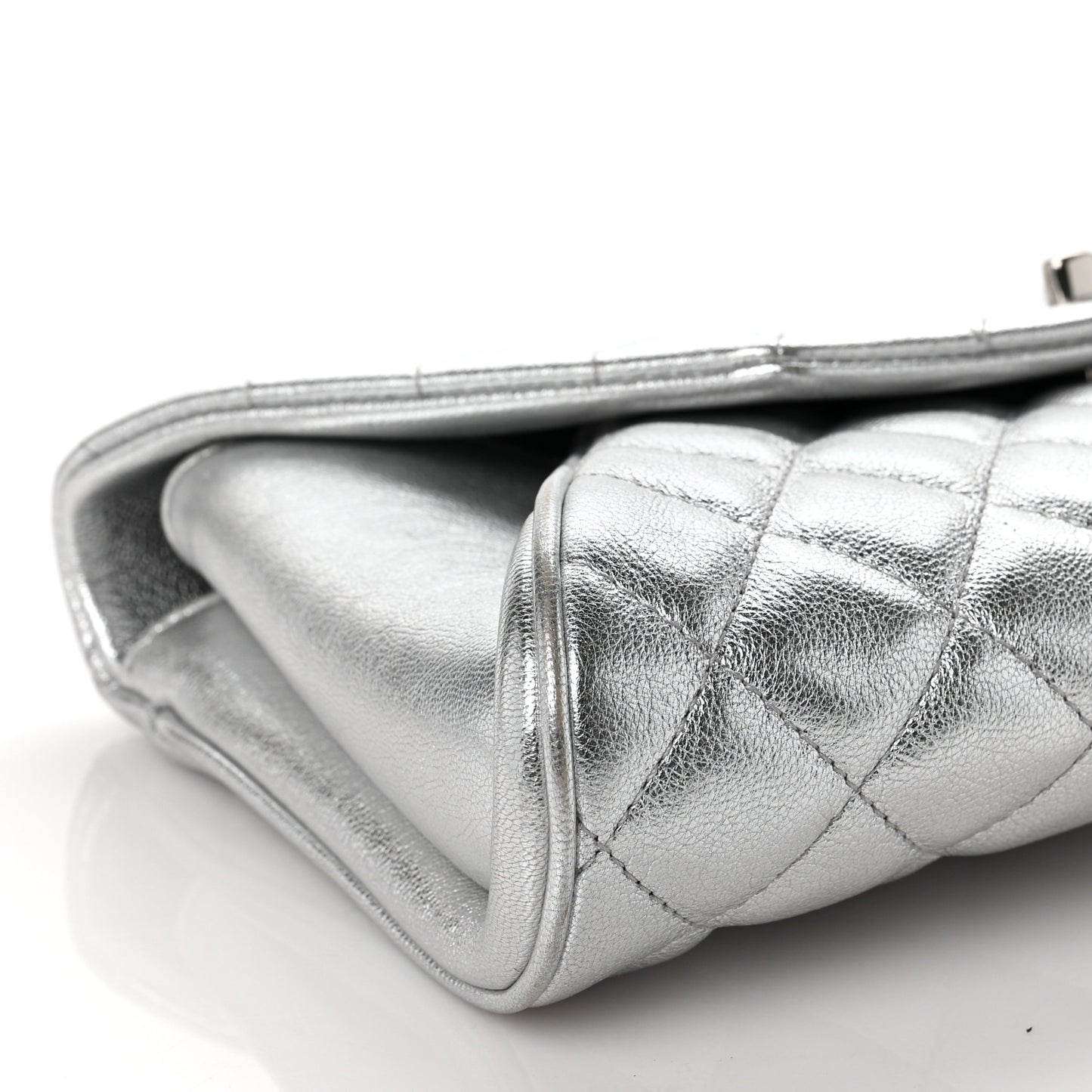 Metallic Calfskin Quilted Fold Up Again Clutch Silver