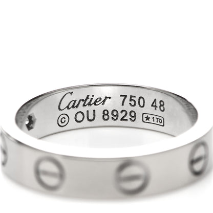 Cartier 18K White Gold Diamond 4mm LOVE Wedding Band Ring 48 4.5 4 of 5