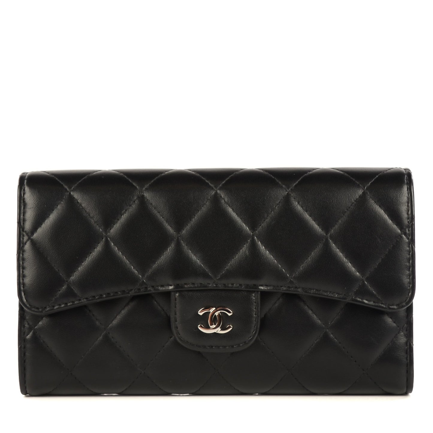 Lambskin Quilted Large Flap Wallet Black