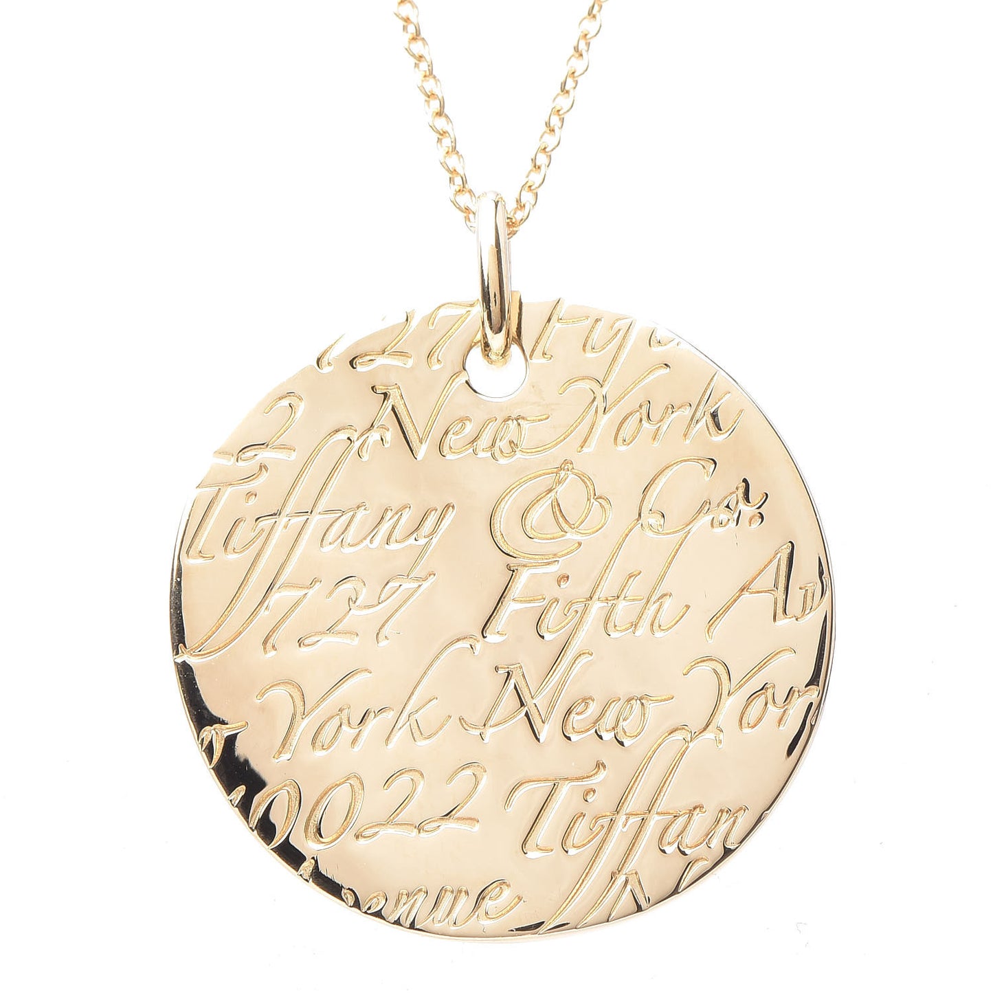 18K Yellow Gold Notes Round Pendant Necklace
