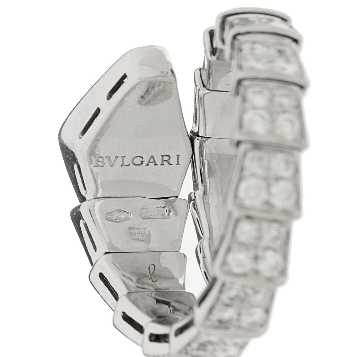 18K White Gold Diamond One-Coil Serpenti Viper Ring L