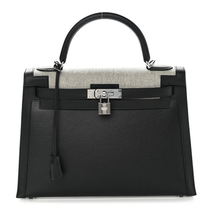Hermes Berline Toile Swift Kelly Sellier 32 Black Ecru 1 of 10