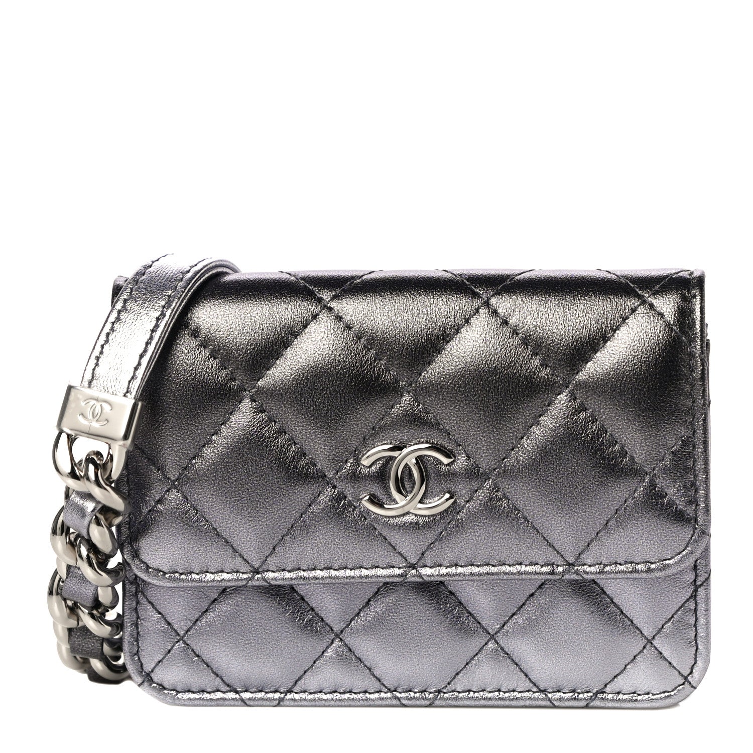 Chanel Gradient Metallic Lambskin Quilted Flap Chain Belt Bag Silver Purple 2 of 11