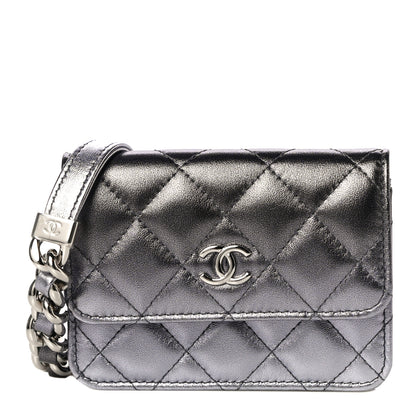 Chanel Gradient Metallic Lambskin Quilted Flap Chain Belt Bag Silver Purple 2 of 11