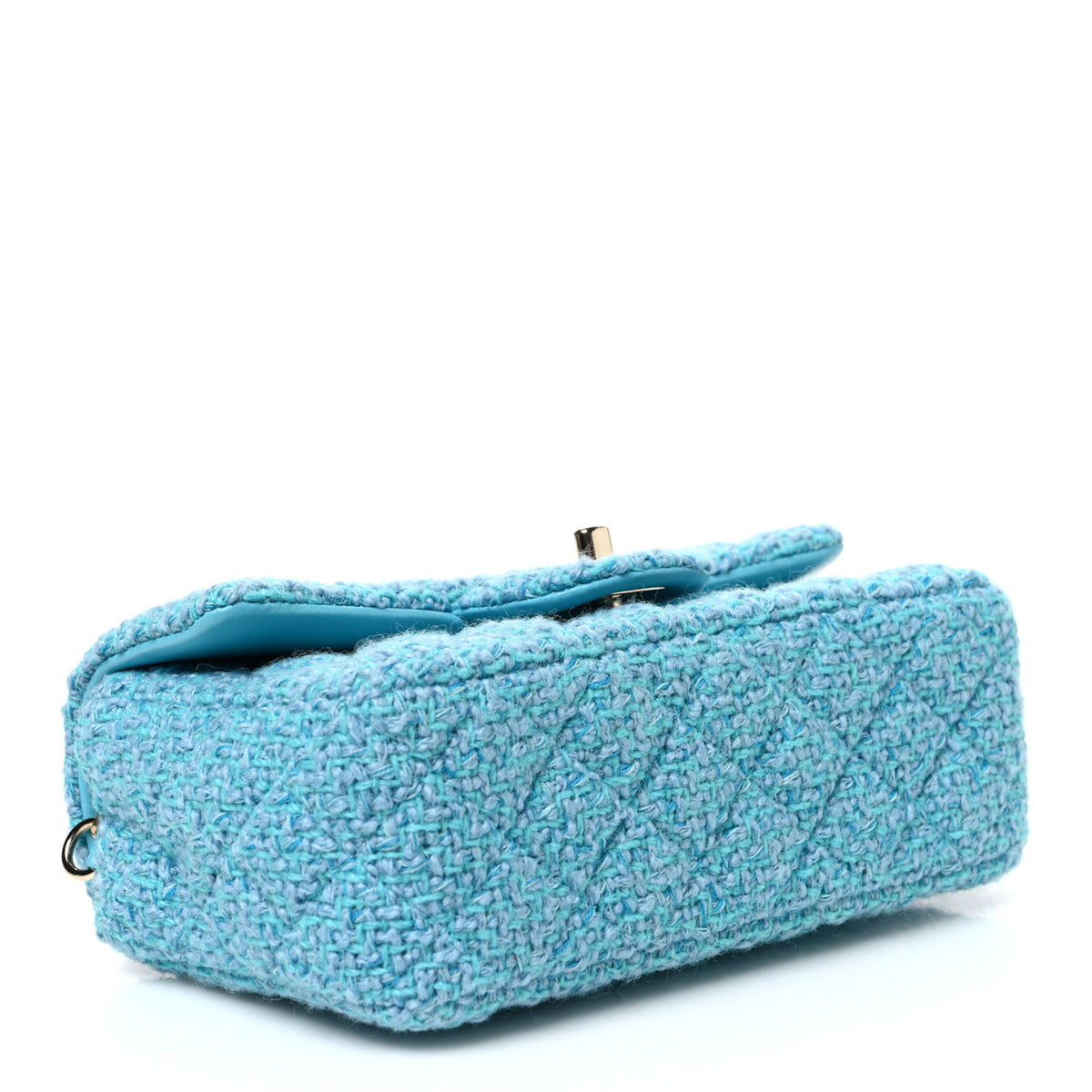 Wool Tweed Quilted Mini Rectangular Flap Turquoise Light Blue