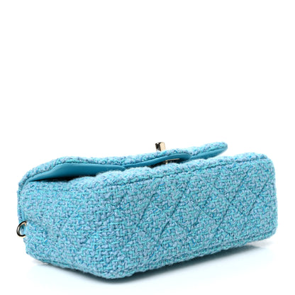 Chanel Wool Tweed Quilted Mini Rectangular Flap Turquoise Light Blue 4 of 10