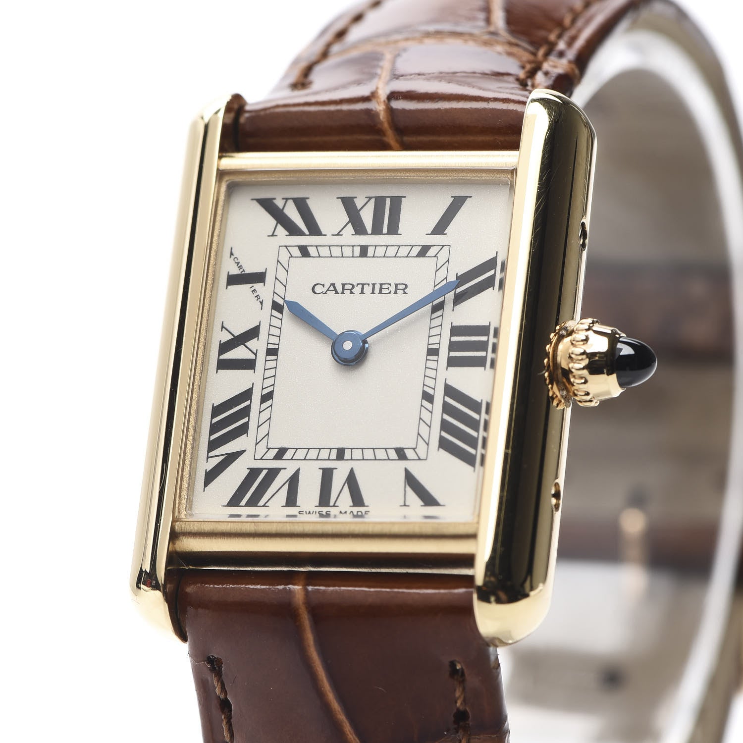 Cartier 18K Yellow Gold Alligator 22mm Tank Louis Quartz Watch Brown 8 of 8