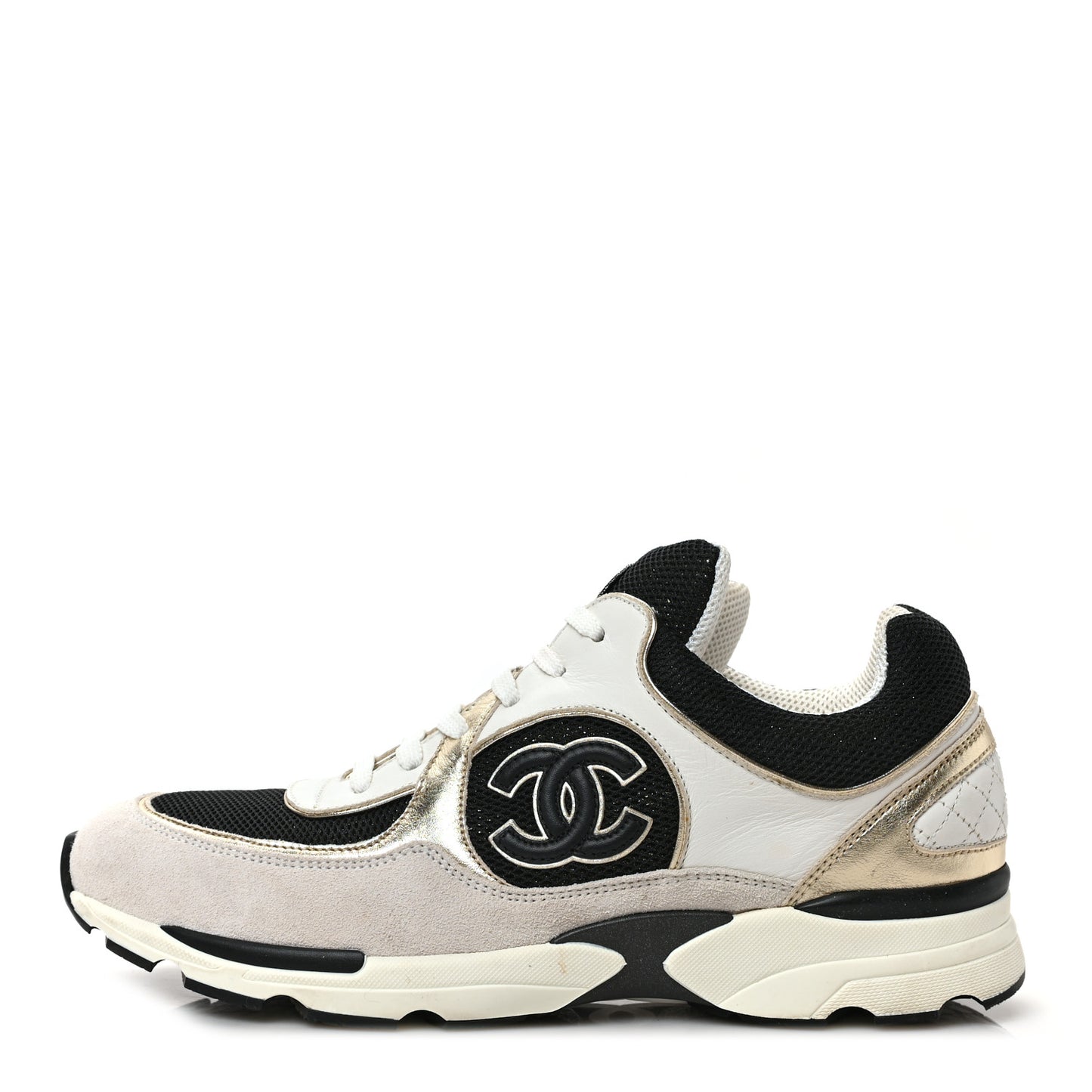 Mesh Suede Calfskin Womens CC Sneakers 39 White Black Beige Gold
