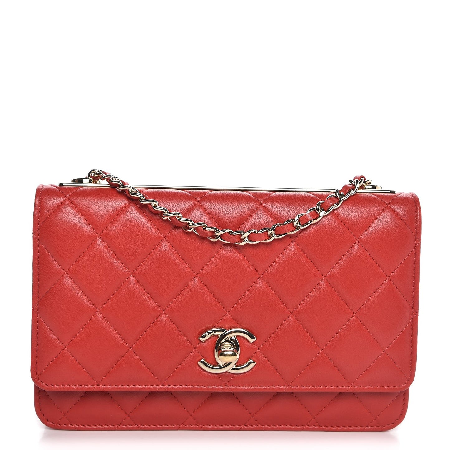Lambskin Quilted Trendy CC Wallet On Chain WOC Red