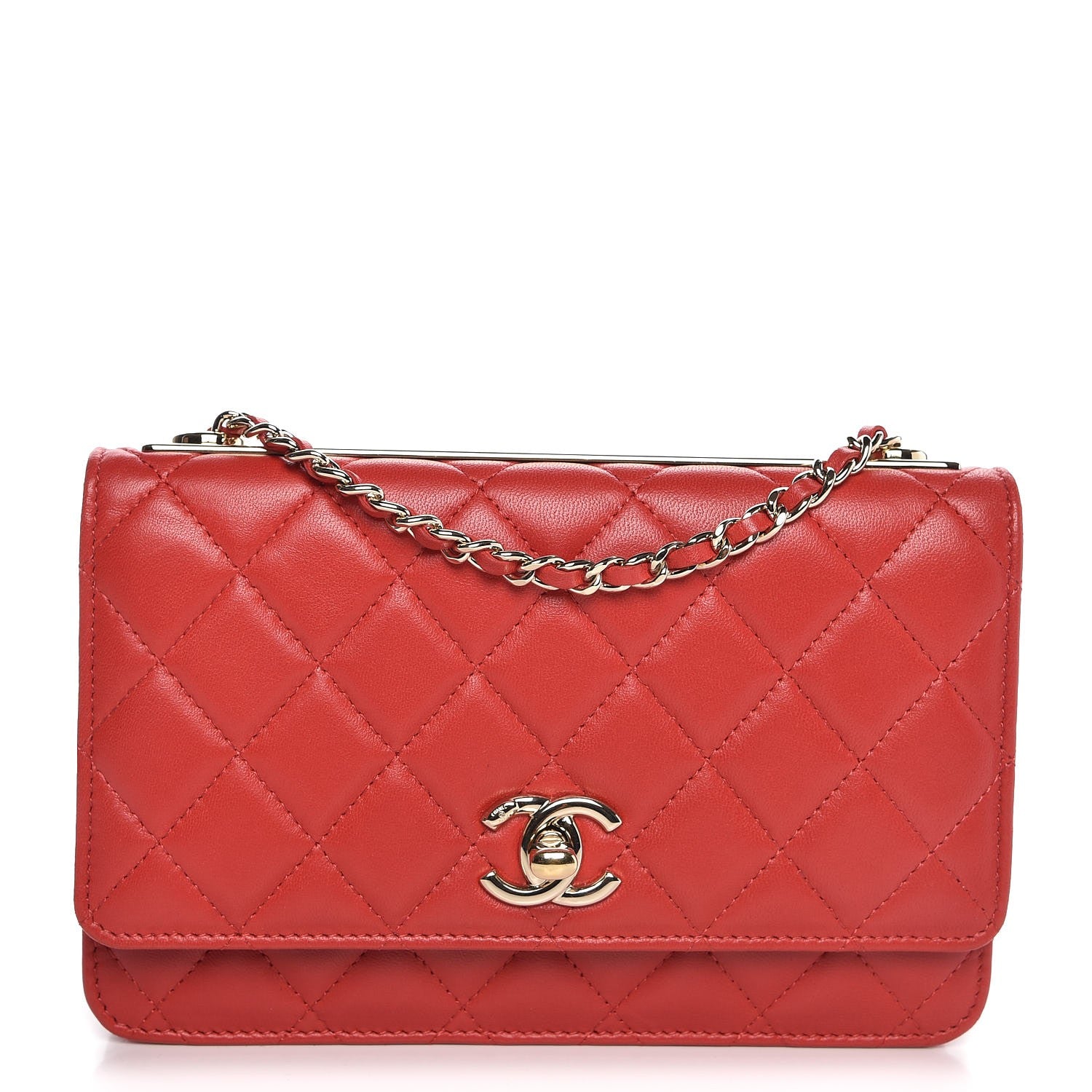 Chanel Lambskin Quilted Trendy CC Wallet On Chain WOC Red 1 of 10