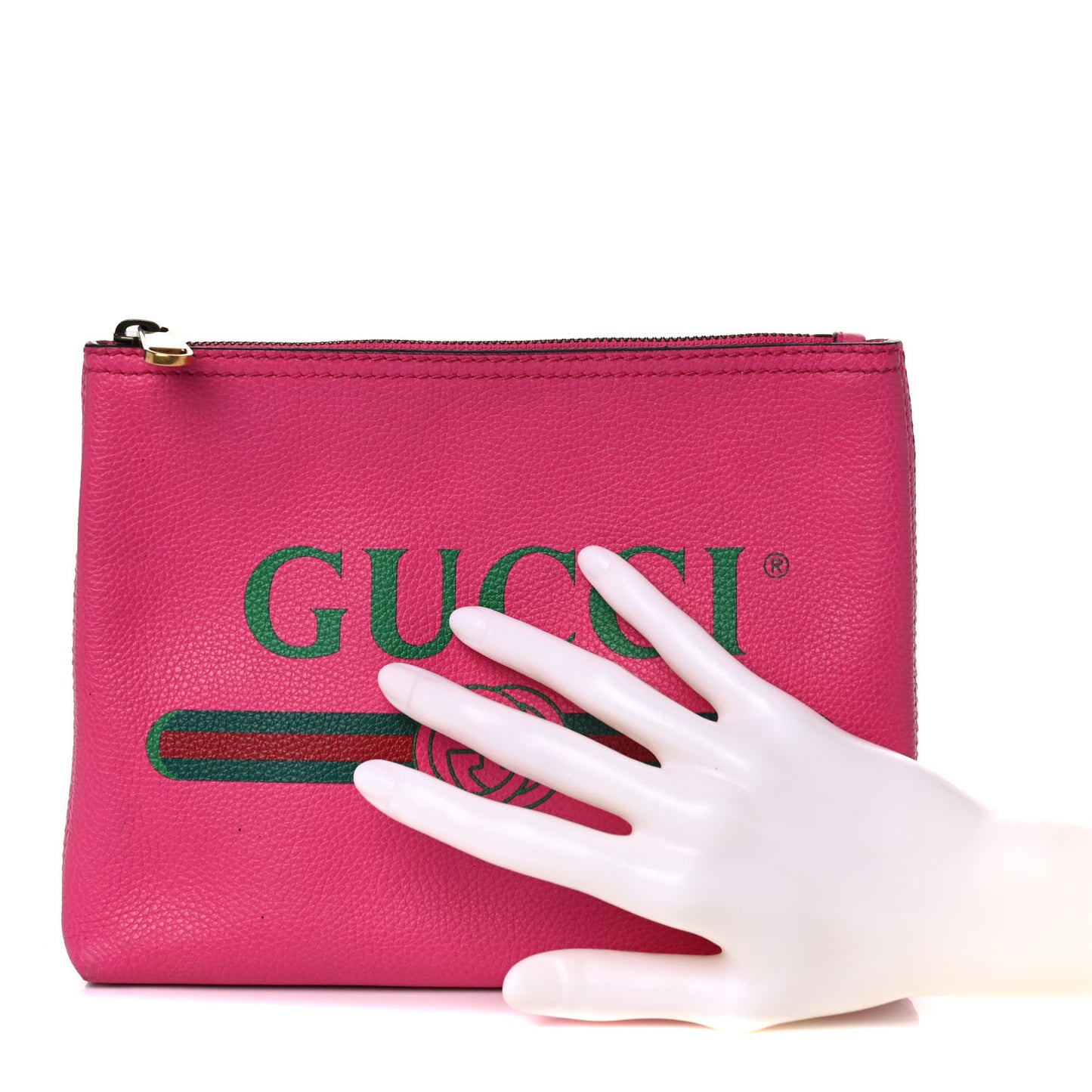 Pebbled Calfskin Medium Logo Portfolio Clutch Box Pink Green