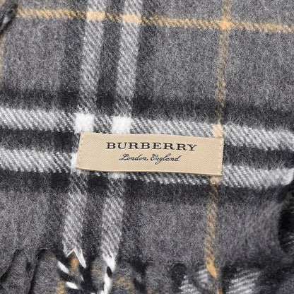 Burberry Cashmere Vintage Check Fringe Scarf Grey 5 of 5