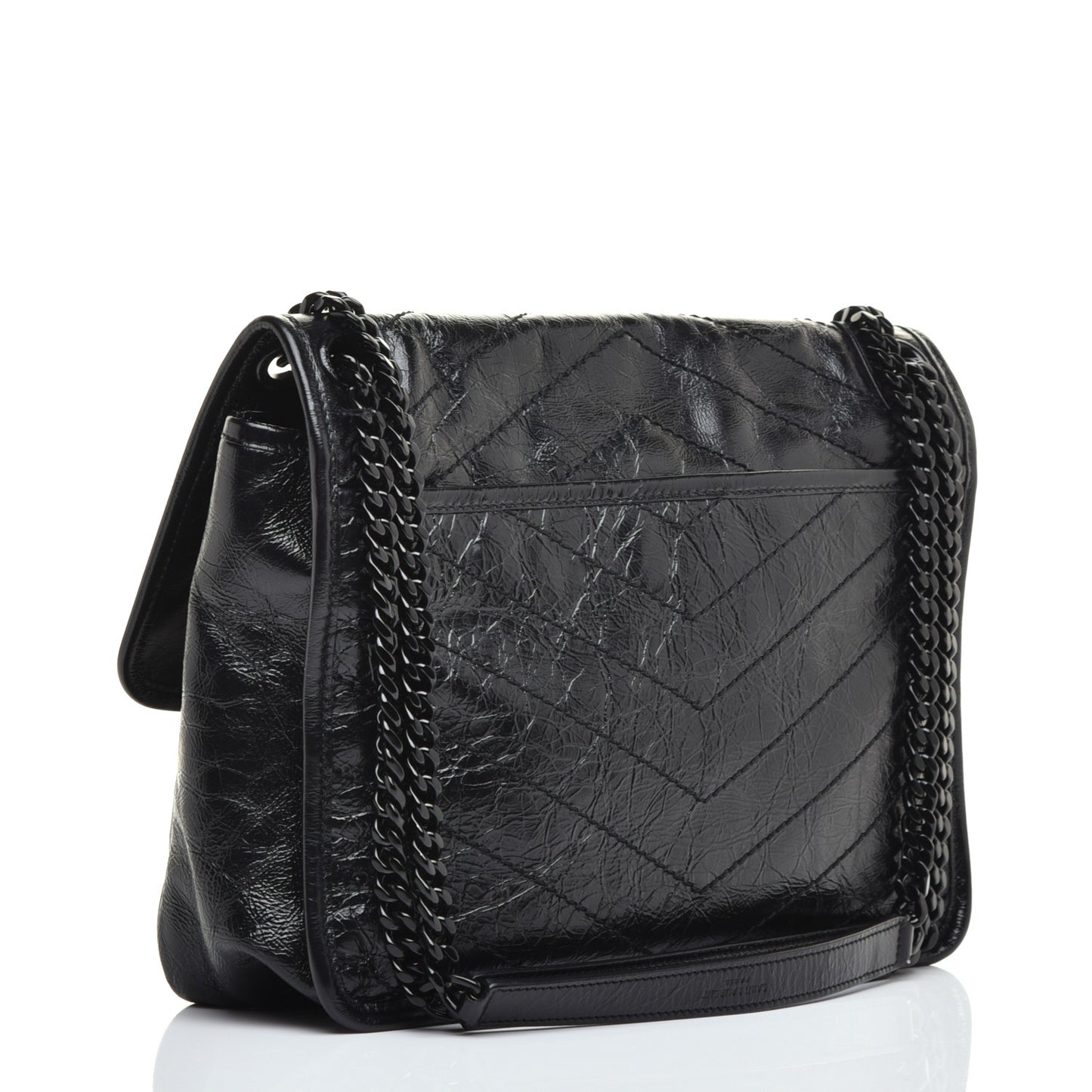Crinkled Calfskin Matelasse Monogram Medium Niki Chain Satchel Black