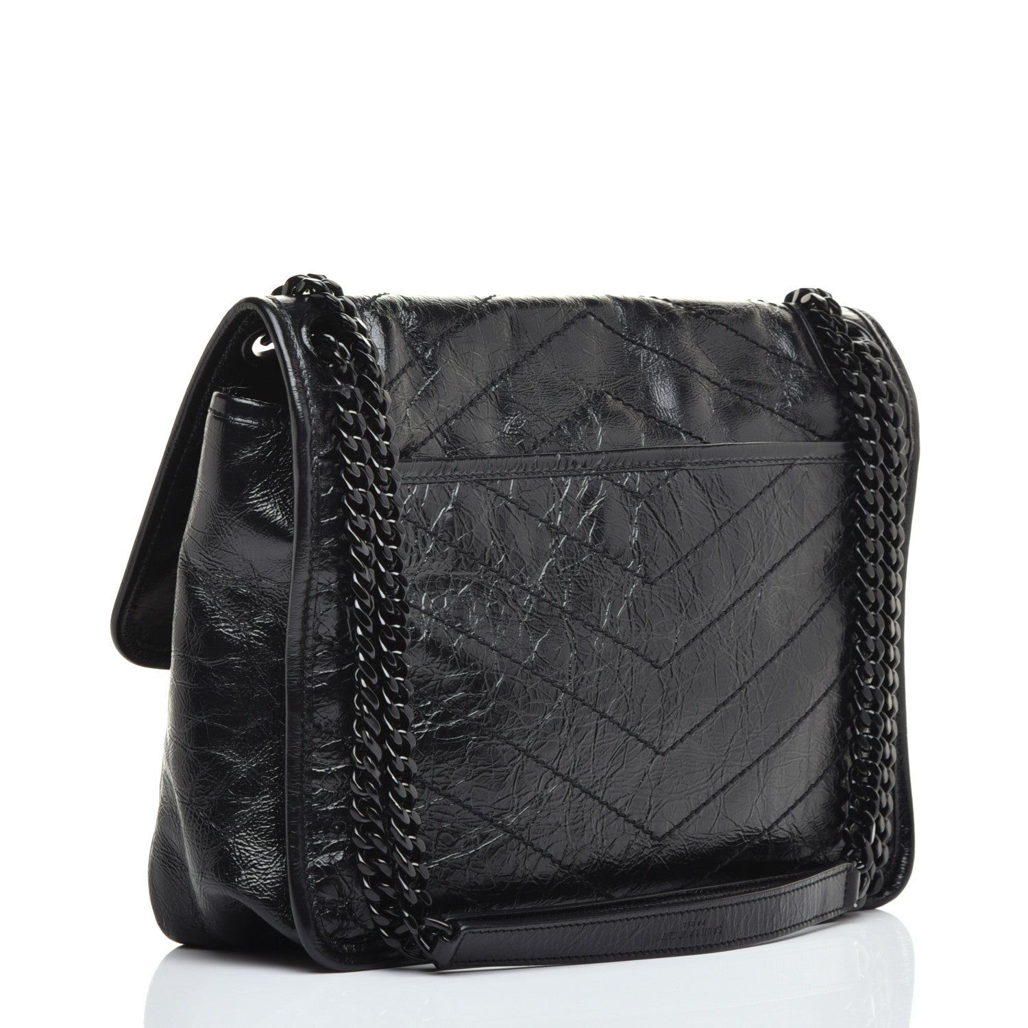 Saint Laurent Crinkled Calfskin Matelasse Monogram Medium Niki Chain Satchel Black 3 of 8