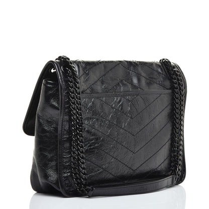 Saint Laurent Crinkled Calfskin Matelasse Monogram Medium Niki Chain Satchel Black 3 of 8