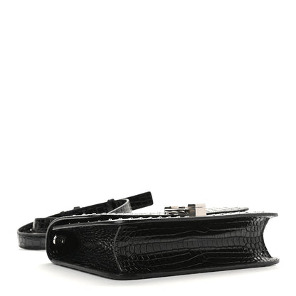 Saint Laurent Crocodile Embossed Calfskin Crystal Embellished Carre Satchel Black 6 of 16
