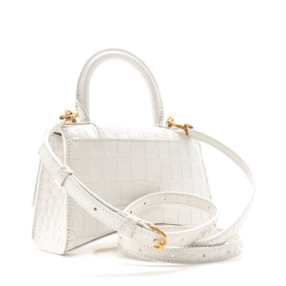 Balenciaga Shiny Calfskin Crocodile Embossed Hourglass Top Handle Bag XS White 2 of 12
