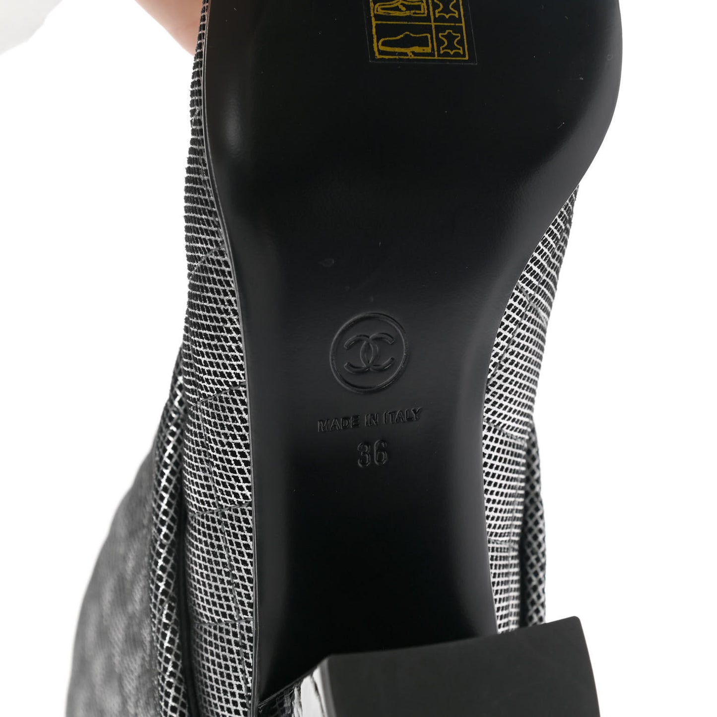 Fantasy Calfskin Patent Foldover CC Cap Toe Clover Short Boots 36 Silver Black