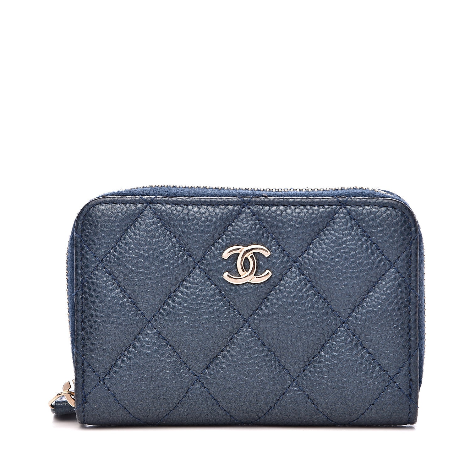 Caviar Quilted Boy Zip Around Coin Purse Wallet Dark Blue