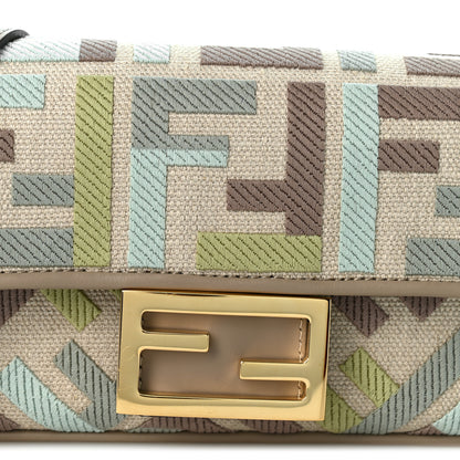 Fendi Canvas Vitello King Seta FF Embroidered Mini Baguette Matcha Milk Dove 8 of 10
