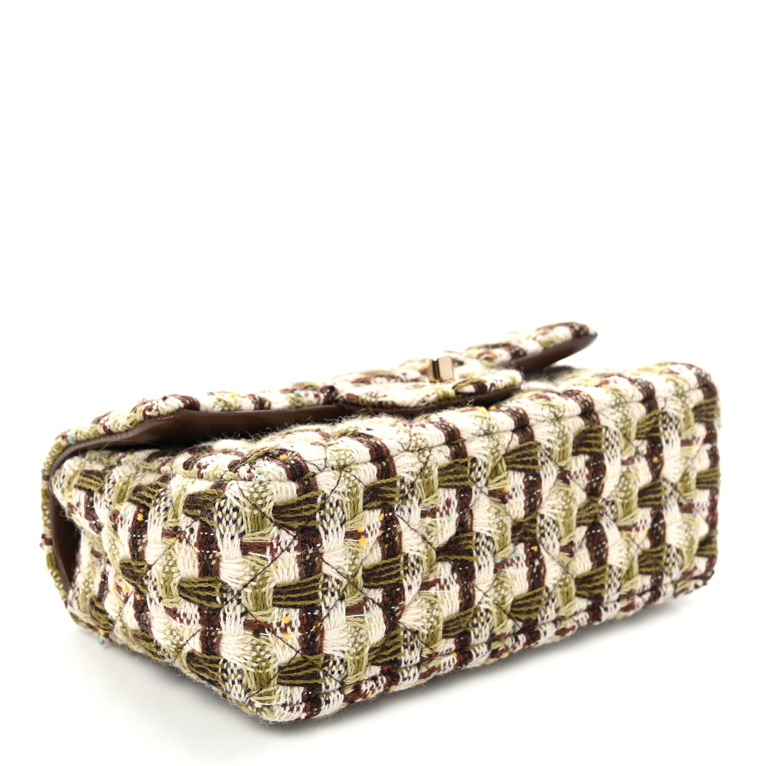 Chanel Tweed Quilted Mini Rectangular Flap Green Brown 4 of 10
