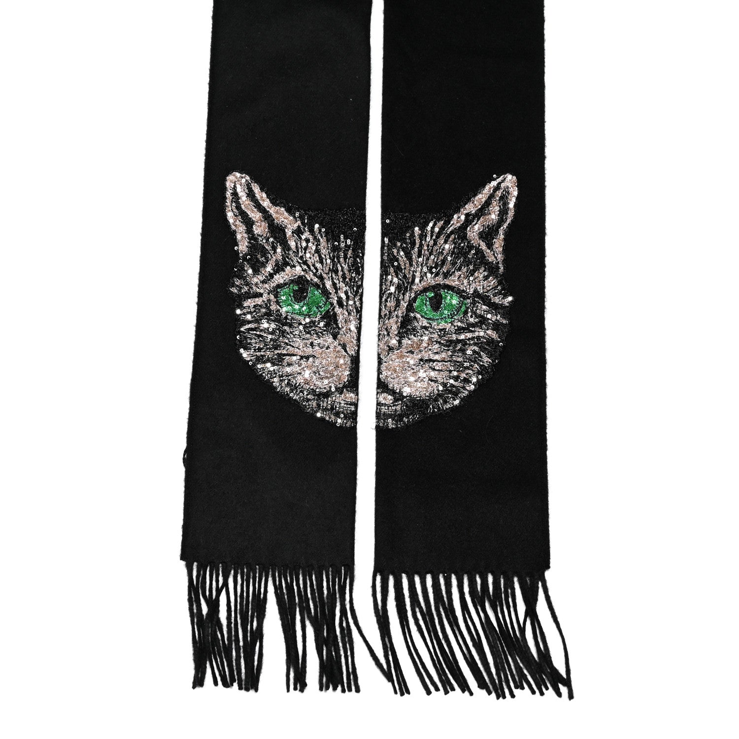 Gucci Wool Crystal Cat Scarf Black 5 of 5