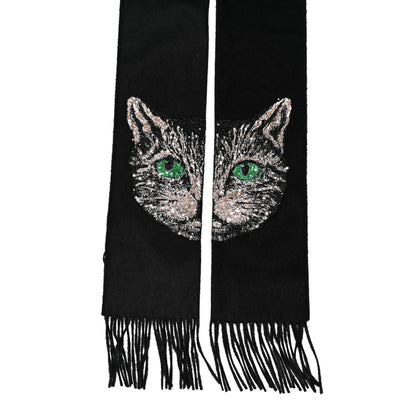 Gucci Wool Crystal Cat Scarf Black 5 of 5