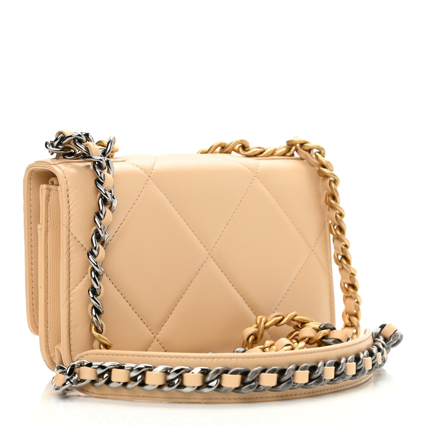 Goatskin Quilted Chanel 19 Wallet On Chain WOC Beige