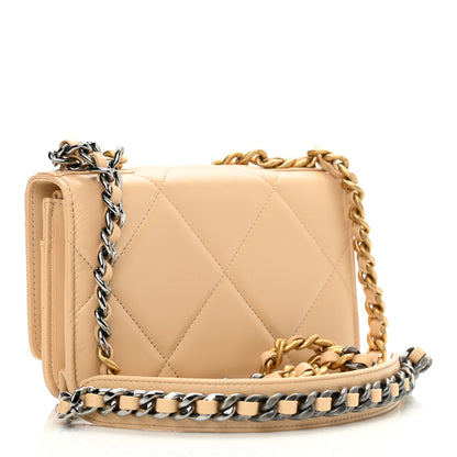 Chanel Goatskin Quilted Chanel 19 Wallet On Chain WOC Beige 3 of 14