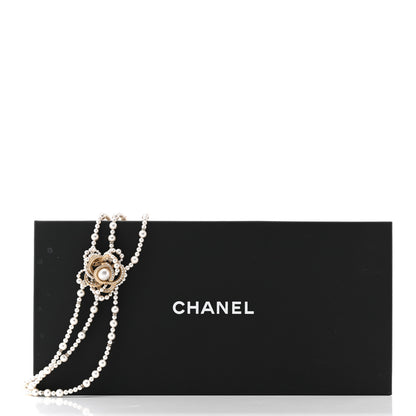 Chanel Pearl Crystal CC Camellia Multi Strand Necklace Gold White 6 of 6