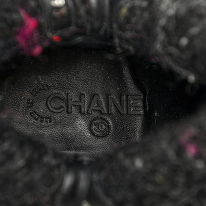 Chanel Lambskin Quilted CC Boots 38.5 Black Burgundy 6 of 8