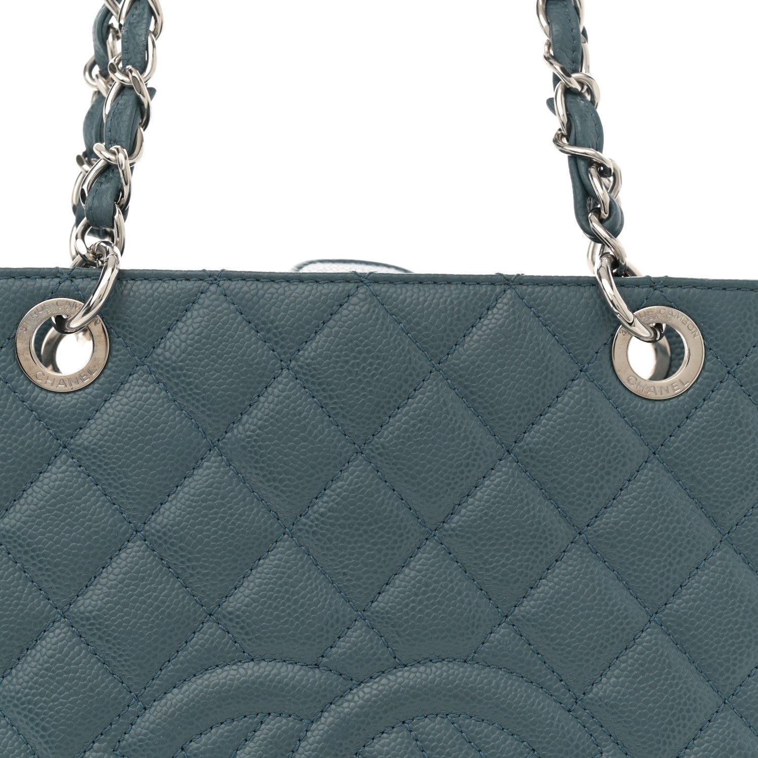 Chanel Caviar Quilted Petit Shopping Tote PST Blue 8 of 12