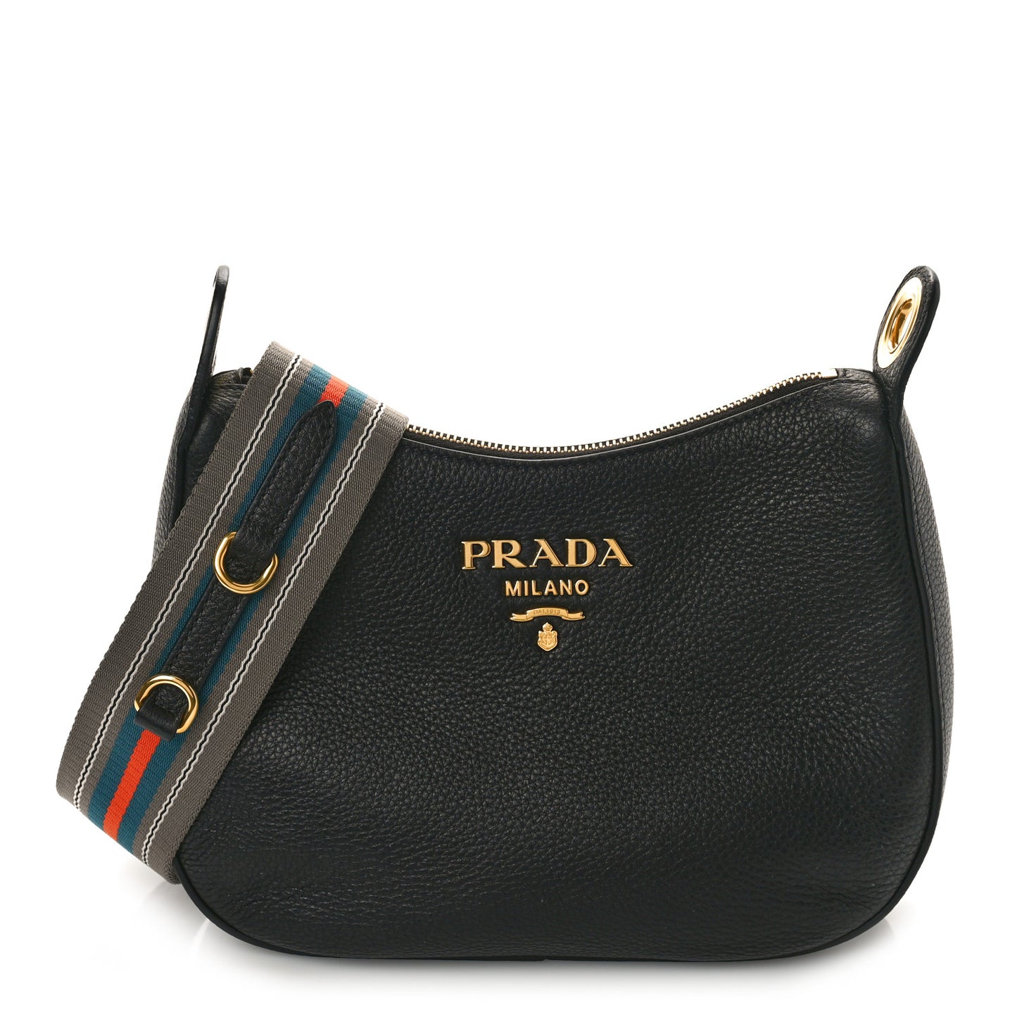 Vitello Phenix Small Zippered Messenger Hobo Black