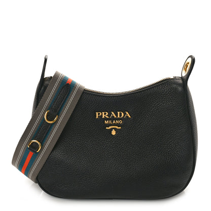 Prada Vitello Phenix Small Zippered Messenger Hobo Black 1 of 8