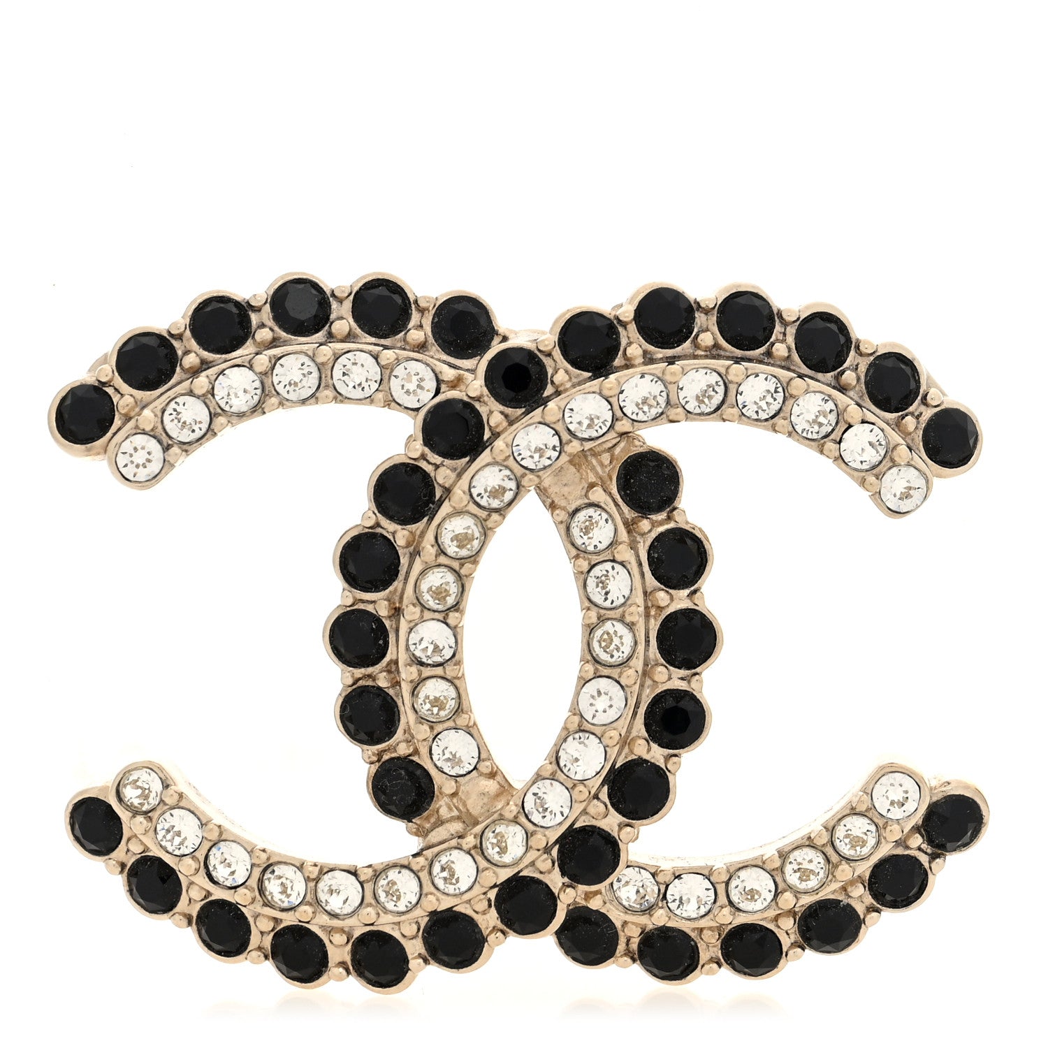 Chanel Metal Crystal CC Brooch Gold Black 1 of 4