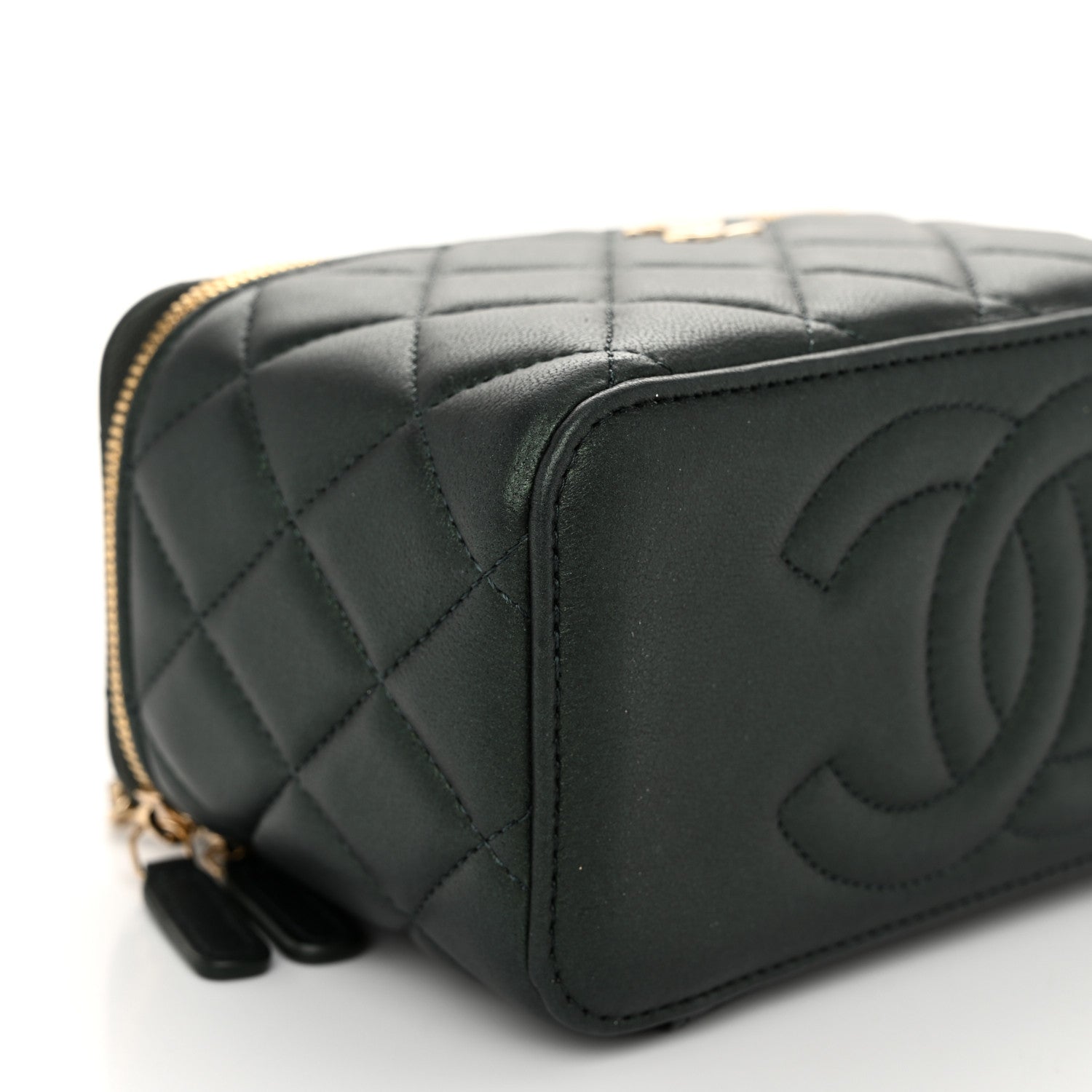 Chanel Iridescent Lambskin Quilted Small Top Handle Vanity Case With Chain Green 9 of 10